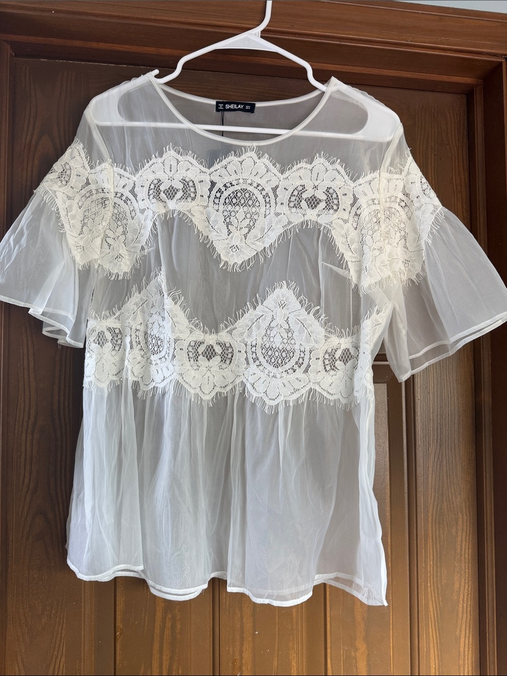 White Lace Overlay Sheer Top